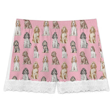 Load image into Gallery viewer, Cocker Spaniel Shorts for Women - Lace Trim Design - Watercolor Elegance Cocker Spaniels-Women's Pajamas-20