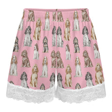 Load image into Gallery viewer, Cocker Spaniel Shorts for Women - Lace Trim Design - Watercolor Elegance Cocker Spaniels-Women's Pajamas-21