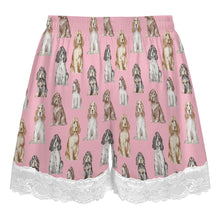 Load image into Gallery viewer, Cocker Spaniel Shorts for Women - Lace Trim Design - Watercolor Elegance Cocker Spaniels-Women's Pajamas-22