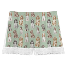 Load image into Gallery viewer, Cocker Spaniel Shorts for Women - Lace Trim Design - Watercolor Elegance Cocker Spaniels-Women's Pajamas-15