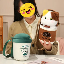Load image into Gallery viewer, Coffee Cat Plush - Calico Cat in a Coffee Cup - Plush Toy with Sling Bag-Stuffed Animals-Calico Cat,Cat Memorial Gifts,Stuffed Animal-1