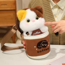 Load image into Gallery viewer, Coffee Cat Plush - Calico Cat in a Coffee Cup - Plush Toy with Sling Bag-7