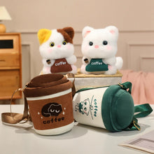 Load image into Gallery viewer, Coffee Cat Plush - White Cat in a Coffee Cup - Plush Toy with Sling Bag-2