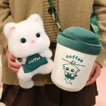 Load image into Gallery viewer, Coffee Cat Plush - White Cat in a Coffee Cup - Plush Toy with Sling Bag-Stuffed Animals-Cat Memorial Gifts,Stuffed Animal,White Cat-5