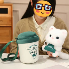 Load image into Gallery viewer, Coffee Cat Plush - White Cat in a Coffee Cup - Plush Toy with Sling Bag-Stuffed Animals-Cat Memorial Gifts,Stuffed Animal,White Cat-2