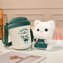 Load image into Gallery viewer, Coffee Cat Plush - White Cat in a Coffee Cup - Plush Toy with Sling Bag-White cat-20cm-1
