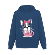 Load image into Gallery viewer, Coffee Cup Boston Terrier Girl Women&#39;s Cotton Fleece Hoodie Sweatshirt-Apparel-Apparel, Boston Terrier, Hoodie, Sweatshirt-Navy Blue-XS-4