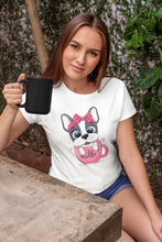 Load image into Gallery viewer, Coffee Cup Boston Terrier Women&#39;s Cotton T-Shirts - 5 Colors-Apparel-Apparel, Boston Terrier, Shirt, T Shirt-White-Small-1