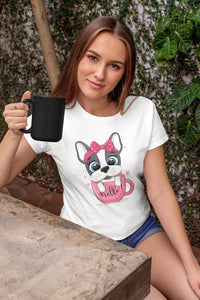 Coffee Cup Boston Terrier Women's Cotton T-Shirts - 5 Colors-Apparel-Apparel, Boston Terrier, Shirt, T Shirt-White-Small-1
