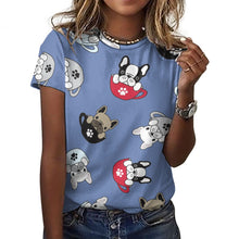 Load image into Gallery viewer, Coffee Cup Frenchies All Over Print Women&#39;s Cotton T-Shirt - 4 Colors-Apparel-Apparel, French Bulldog, Shirt, T Shirt-5