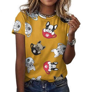Coffee Cup Frenchies All Over Print Women's Cotton T-Shirt - 4 Colors-Apparel-Apparel, French Bulldog, Shirt, T Shirt-15