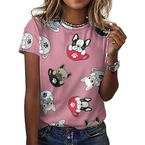 Coffee Cup Frenchies All Over Print Women's Cotton T-Shirt - 4 Colors-Apparel-Apparel, French Bulldog, Shirt, T Shirt-13
