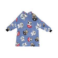 Load image into Gallery viewer, Coffee Cup Frenchies Blanket Hoodie for Women-Apparel-Apparel, Blankets-SteelBlue-ONE SIZE-5