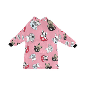 Coffee Cup Frenchies Blanket Hoodie for Women-Apparel-Apparel, Blankets-LightPink-ONE SIZE-1