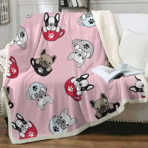 Coffee Cup Frenchies Love Soft Warm Fleece Blanket - 4 Colors-Blanket-Blankets, French Bulldog, Home Decor-Soft Pink-Small-2