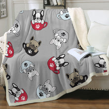 Load image into Gallery viewer, Coffee Cup Frenchies Love Soft Warm Fleece Blanket - 4 Colors-Blanket-Blankets, French Bulldog, Home Decor-Warm Gray-Small-4