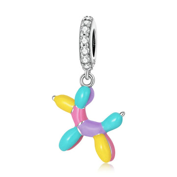 Colorful Balloon Poodle Love Silver Charm Pendant 360x