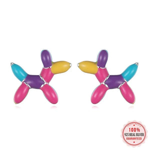 Colorful Balloon Poodle Love Silver Stud Earrings-Dog Themed Jewellery-Earrings, Jewellery, Poodle-Silver-1
