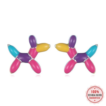 Colorful Balloon Poodle Love Silver Stud Earrings 360x