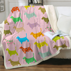 Colorful Basset Hound Silhouette Love Soft Warm Fleece Blanket-Blanket-Basset Hound, Blankets, Home Decor-Soft Pink-Small-2
