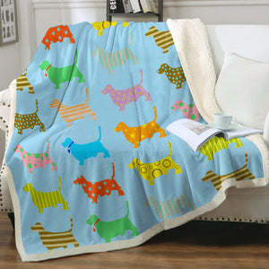 Colorful Basset Hound Silhouette Love Soft Warm Fleece Blanket-Blanket-Basset Hound, Blankets, Home Decor-Sky Blue-Small-3