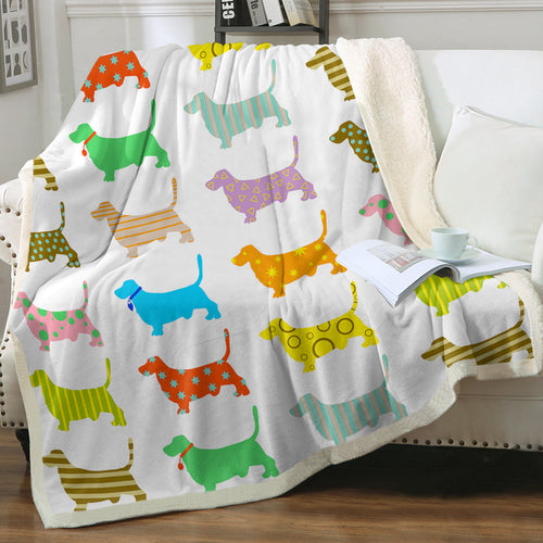 Colorful Basset Hound Silhouette Love Soft Warm Fleece Blanket-Blanket-Basset Hound, Blankets, Home Decor-Ivory-Small-1