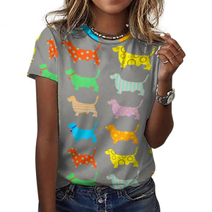 Colorful Basset Hound Silhouettes Love All Over Print Women's Cotton T-Shirt - 4 Colors-Apparel-Apparel, Basset Hound, Shirt, T Shirt-18