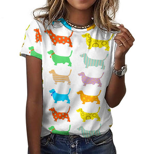 Colorful Basset Hound Silhouettes Love All Over Print Women's Cotton T-Shirt - 4 Colors-Apparel-Apparel, Basset Hound, Shirt, T Shirt-19