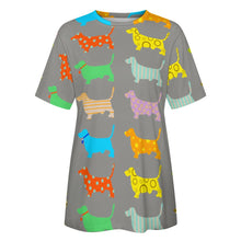 Load image into Gallery viewer, Colorful Basset Hound Silhouettes Love All Over Print Women&#39;s Cotton T-Shirt - 4 Colors-Apparel-Apparel, Basset Hound, Shirt, T Shirt-6