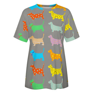 Colorful Basset Hound Silhouettes Love All Over Print Women's Cotton T-Shirt - 4 Colors-Apparel-Apparel, Basset Hound, Shirt, T Shirt-6