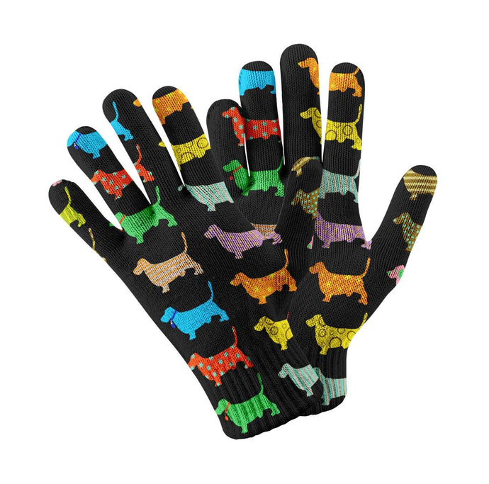 Colorful Basset Hound Silhouettes Touch Screen Gloves-Accessories-Accessories, Basset Hound, Dog Dad Gifts, Dog Mom Gifts, Gloves-Black-1