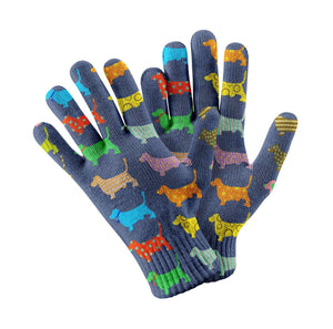 Colorful Basset Hound Silhouettes Touch Screen Gloves-Accessories-Accessories, Basset Hound, Dog Dad Gifts, Dog Mom Gifts, Gloves-Navy-3