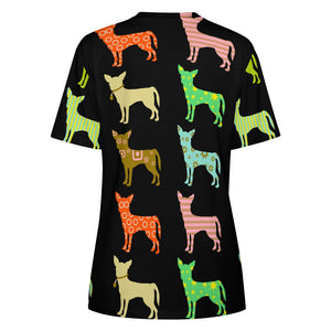 Colorful Chihuahua Silhouettes Love All Over Print Women's Cotton T-Shirt - 4 Colors-Apparel-Apparel, Chihuahua, Shirt, T Shirt-11