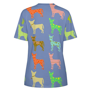 Colorful Chihuahua Silhouettes Love All Over Print Women's Cotton T-Shirt - 4 Colors-Apparel-Apparel, Chihuahua, Shirt, T Shirt-13
