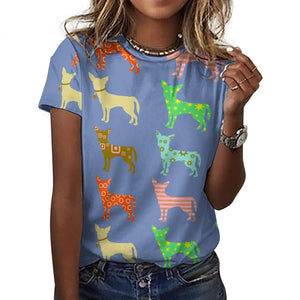 Colorful Chihuahua Silhouettes Love All Over Print Women's Cotton T-Shirt - 4 Colors-Apparel-Apparel, Chihuahua, Shirt, T Shirt-14