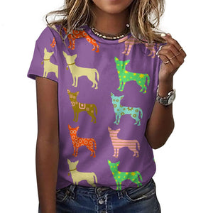 Colorful Chihuahua Silhouettes Love All Over Print Women's Cotton T-Shirt - 4 Colors-Apparel-Apparel, Chihuahua, Shirt, T Shirt-15