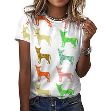 Load image into Gallery viewer, Colorful Chihuahua Silhouettes Love All Over Print Women&#39;s Cotton T-Shirt - 4 Colors-Apparel-Apparel, Chihuahua, Shirt, T Shirt-16