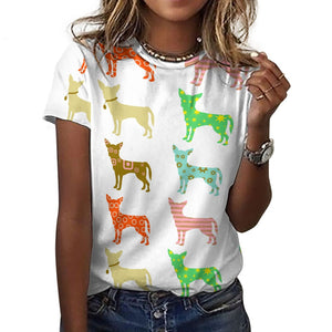 Colorful Chihuahua Silhouettes Love All Over Print Women's Cotton T-Shirt - 4 Colors-Apparel-Apparel, Chihuahua, Shirt, T Shirt-16