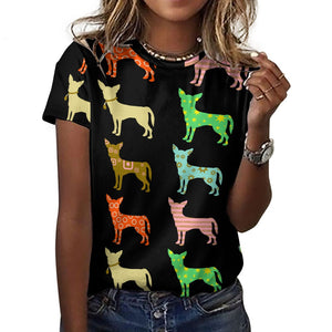 Colorful Chihuahua Silhouettes Love All Over Print Women's Cotton T-Shirt - 4 Colors-Apparel-Apparel, Chihuahua, Shirt, T Shirt-17