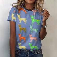 Load image into Gallery viewer, Colorful Chihuahua Silhouettes Love All Over Print Women&#39;s Cotton T-Shirt - 4 Colors-Apparel-Apparel, Chihuahua, Shirt, T Shirt-Blue-2XS-3