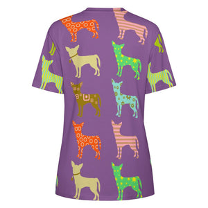 Colorful Chihuahua Silhouettes Love All Over Print Women's Cotton T-Shirt - 4 Colors-Apparel-Apparel, Chihuahua, Shirt, T Shirt-6