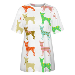 Colorful Chihuahua Silhouettes Love All Over Print Women's Cotton T-Shirt - 4 Colors-Apparel-Apparel, Chihuahua, Shirt, T Shirt-8