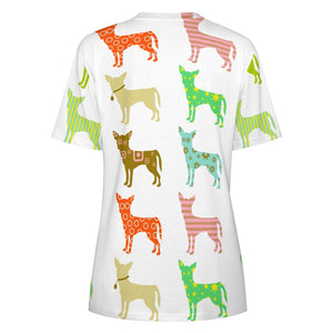 Colorful Chihuahua Silhouettes Love All Over Print Women's Cotton T-Shirt - 4 Colors-Apparel-Apparel, Chihuahua, Shirt, T Shirt-9