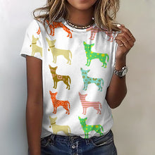 Load image into Gallery viewer, Colorful Chihuahua Silhouettes Love All Over Print Women&#39;s Cotton T-Shirt - 4 Colors-Apparel-Apparel, Chihuahua, Shirt, T Shirt-White-2XS-1
