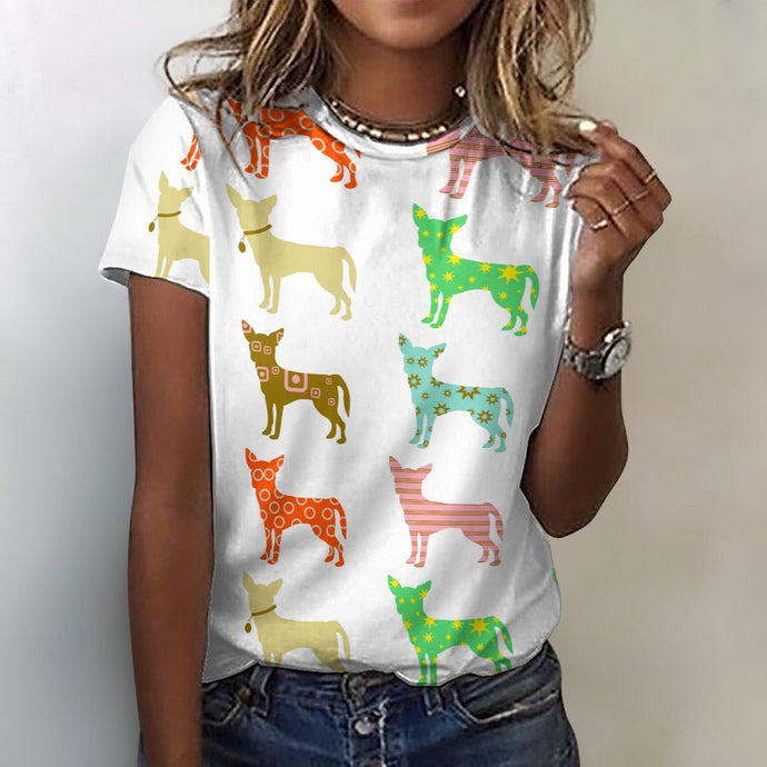 Colorful Chihuahua Silhouettes Love All Over Print Women's Cotton T-Shirt - 4 Colors-Apparel-Apparel, Chihuahua, Shirt, T Shirt-White-2XS-1