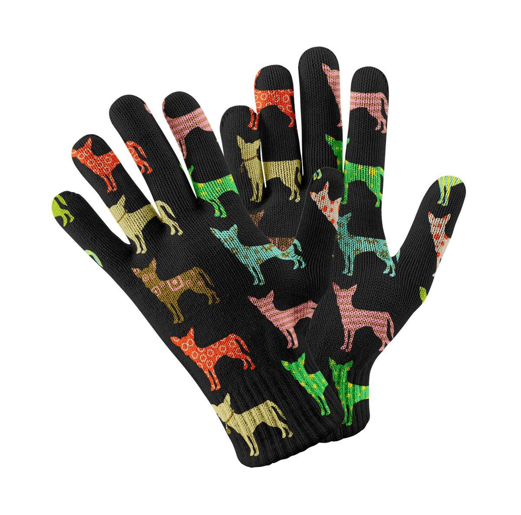 Colorful Chihuahua Silhouettes Touch Screen Gloves-Accessories-Accessories, Chihuahua, Dog Dad Gifts, Dog Mom Gifts, Gloves-Black-1