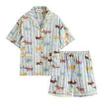 Load image into Gallery viewer, Colorful Dachshunds Striped Summer Cotton Pajamas Set for Women-1