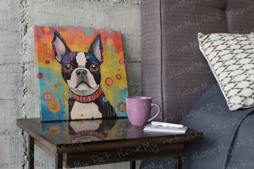 Colorful Dream Boston Terrier Framed Wall Art Poster-Art-Boston Terrier, Dog Art, Home Decor, Poster-Framed Light Canvas-Small - 8x8