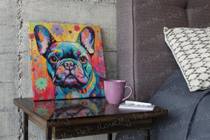 Colorful French Bulldog Tapestry Framed Wall Art Poster-Art-Dog Art, French Bulldog, Home Decor, Poster-Framed Light Canvas-Small - 8x8"-1