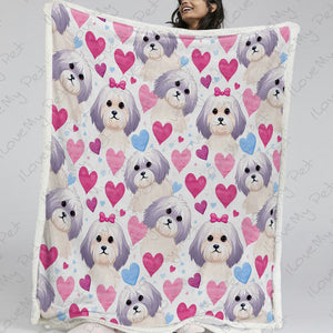 Colorful Hearts and Lhasa Apsos Soft Warm Fleece Blanket-Blanket-Blankets, Home Decor, Lhasa Apso-13
